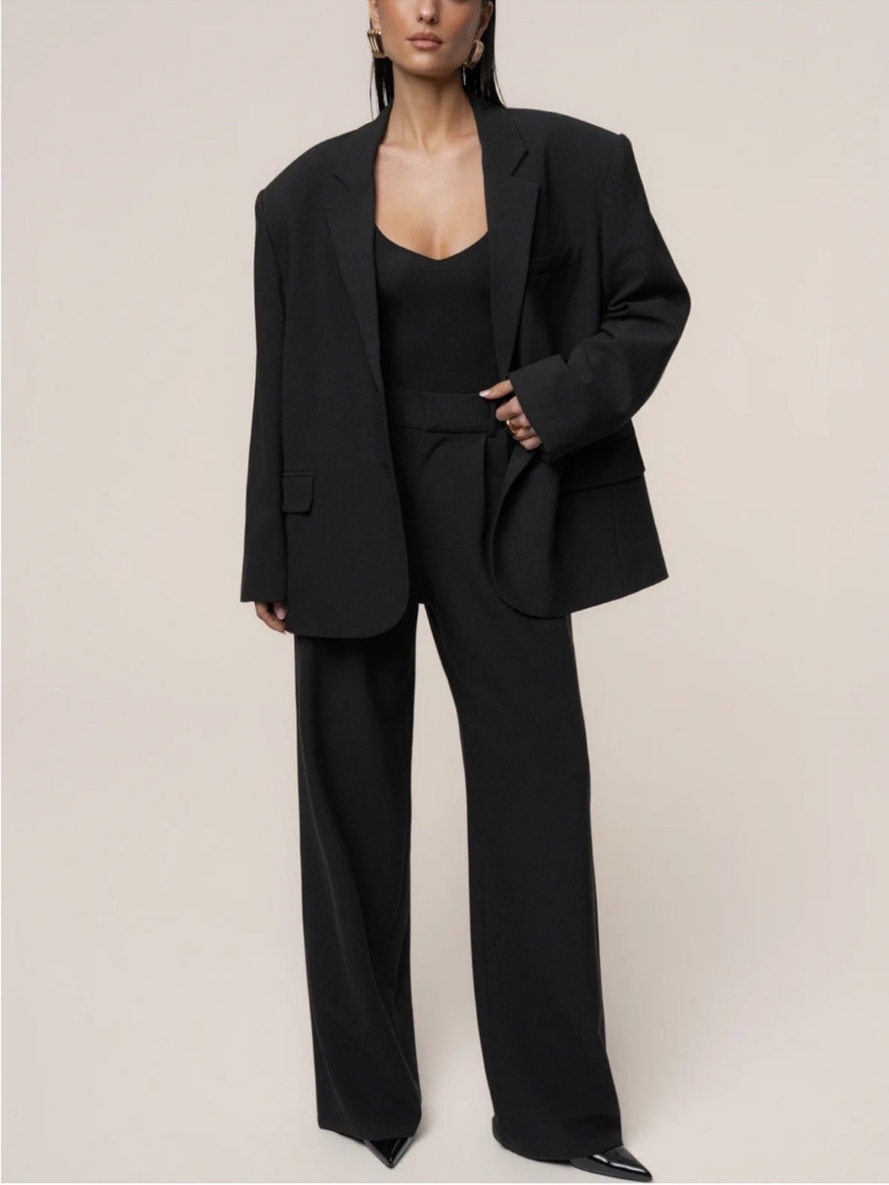 JLUXLABEL Wide Leg Black Pleated Trousers